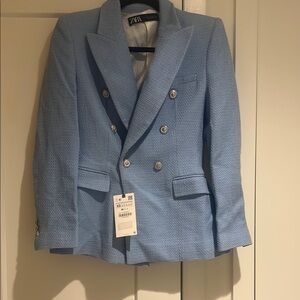 Zara Blue Double-Breasted Blazer with Wide Lapels 1b